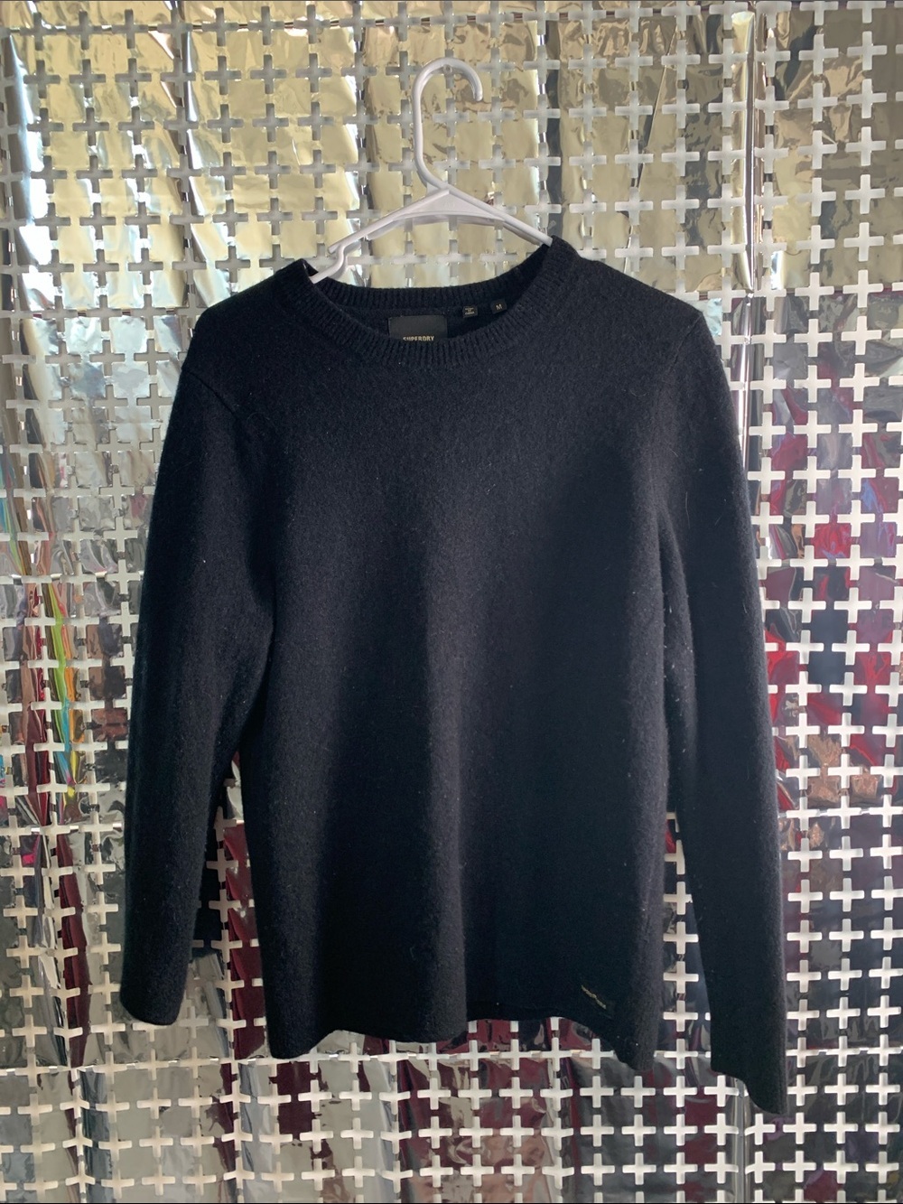 Superdry Black Knit Crew Sweater with Gold Logo